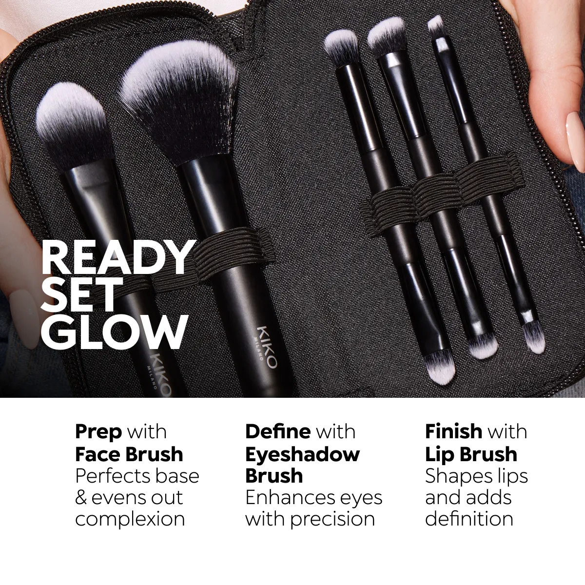 Travel pouch with 5 professional brushes - Travel Brush Set - KIKO